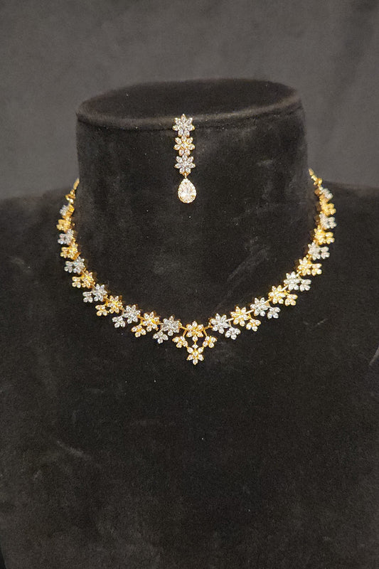 Gold & Diamond Alternating Floral Necklace Set