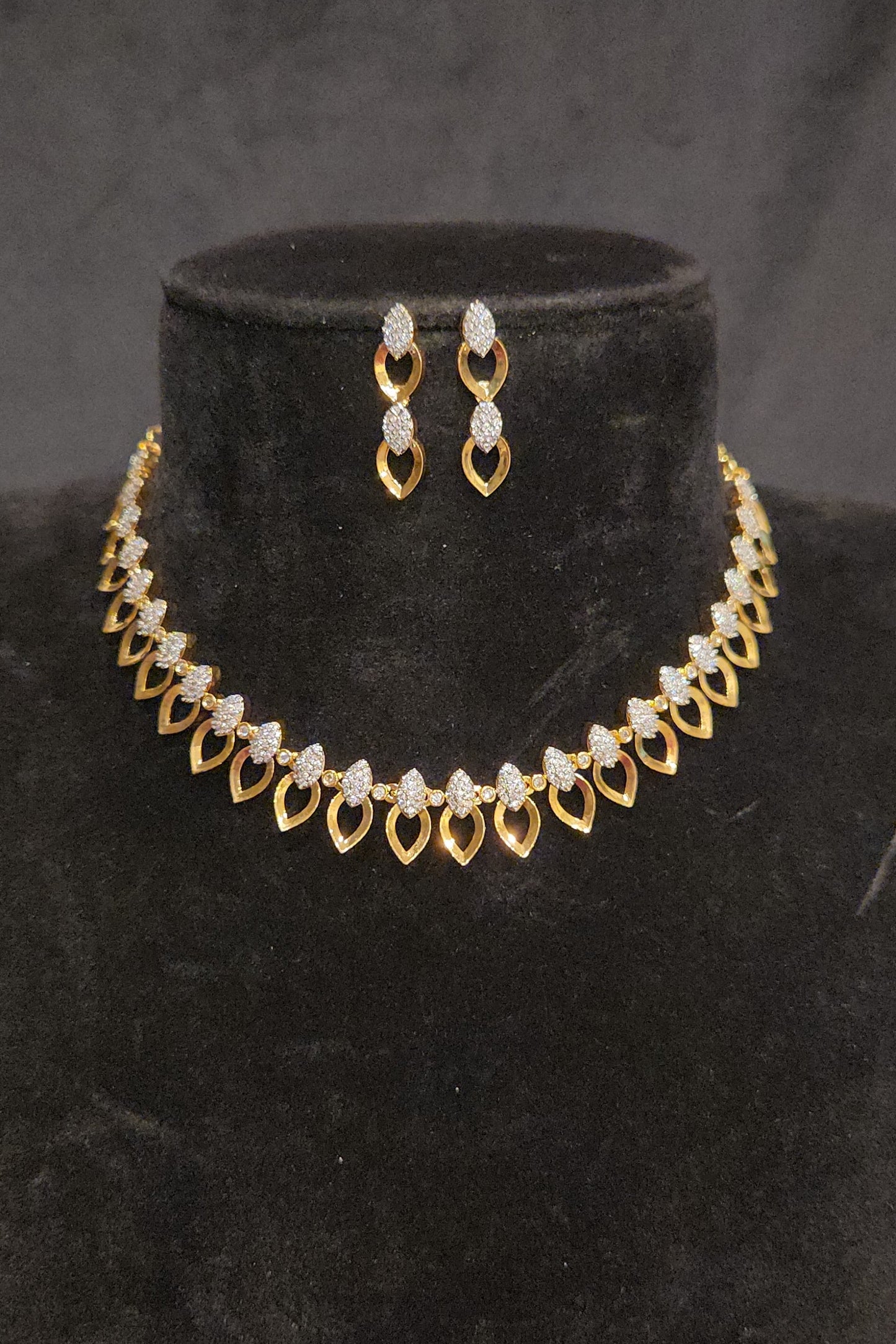 Golden Leaf CZ Necklace Set