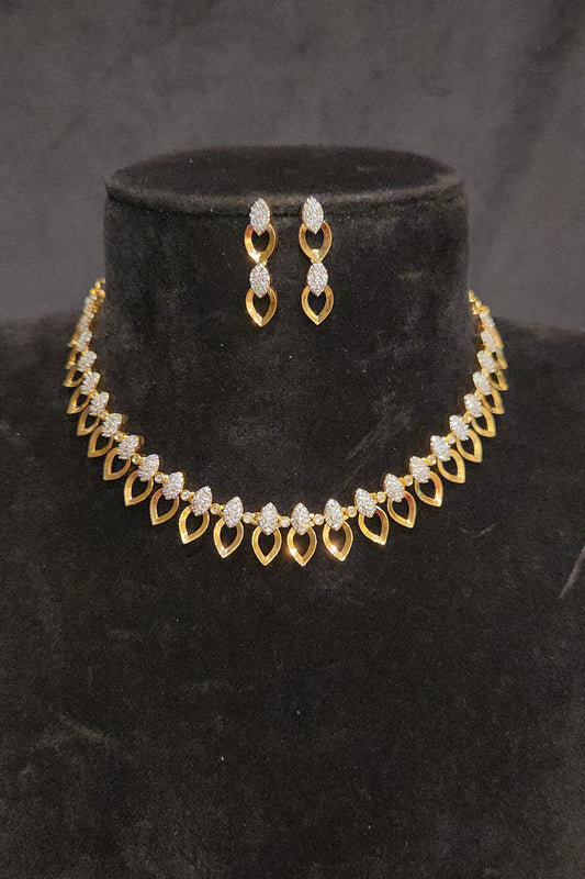 Golden Leaf CZ Necklace Set