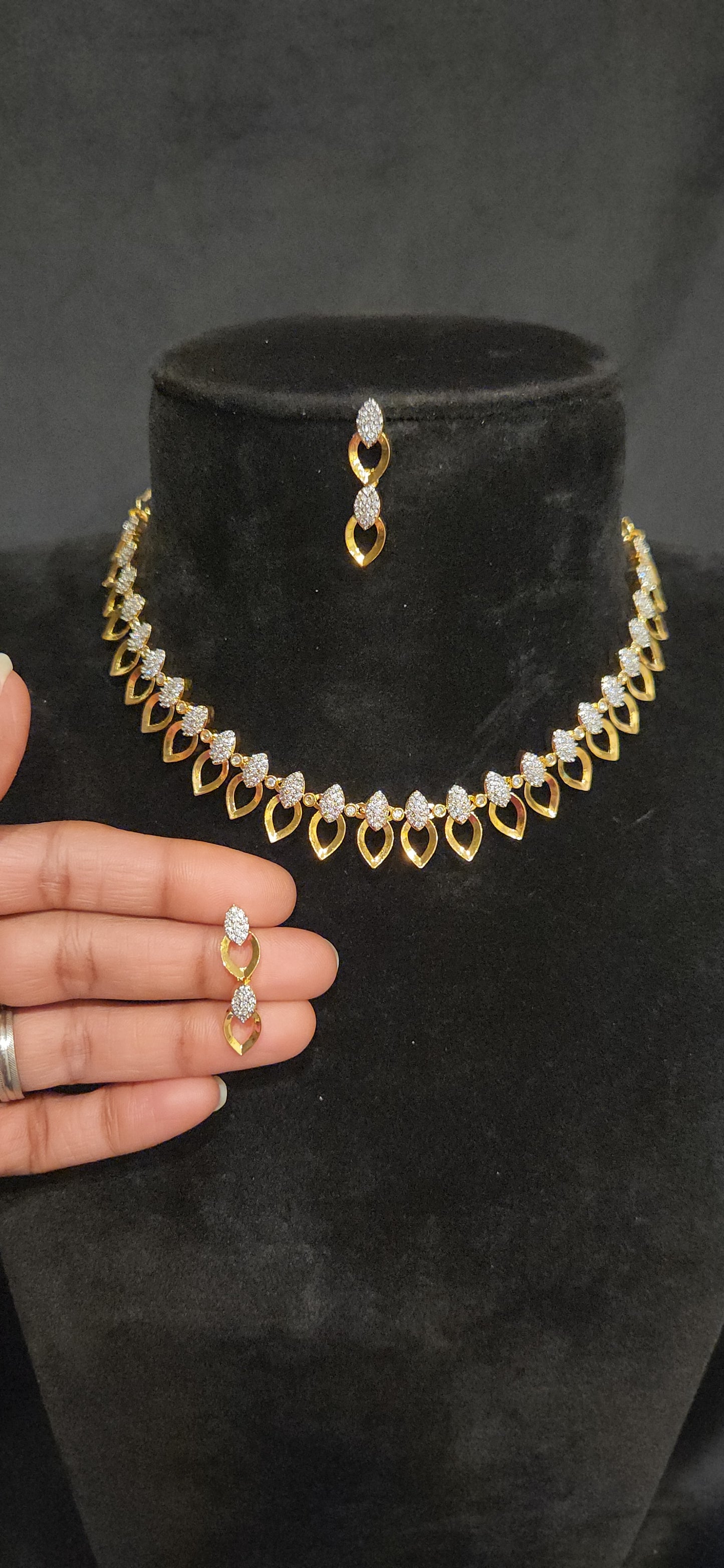 Golden Leaf CZ Necklace Set