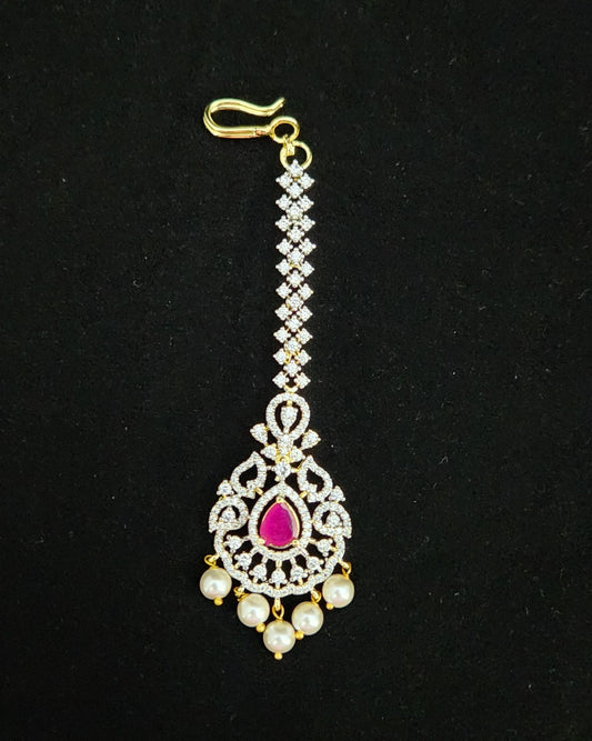 Traditional Pearl Hanging Long Chain Maang Tikka