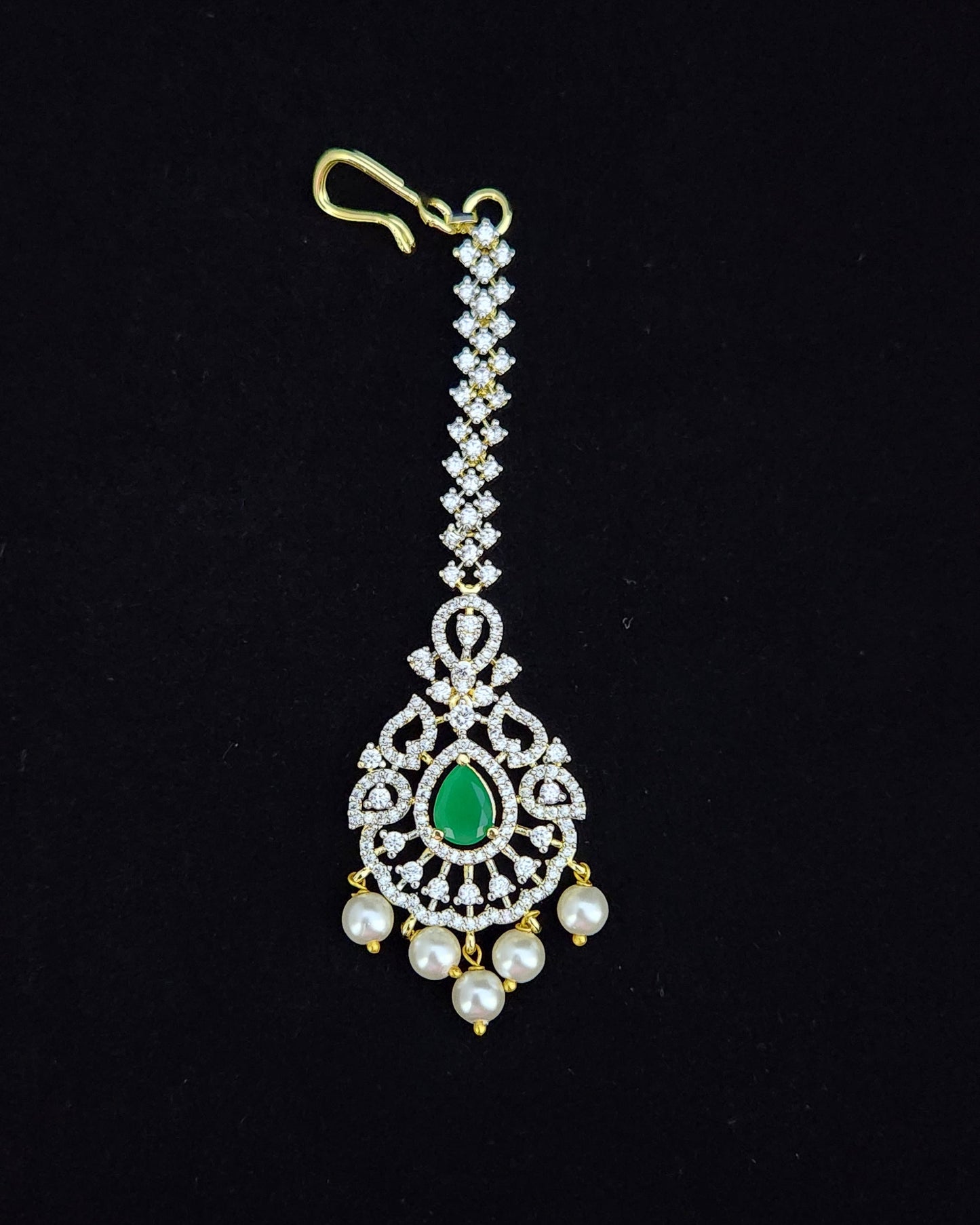 Traditional Pearl Hanging Long Chain Maang Tikka