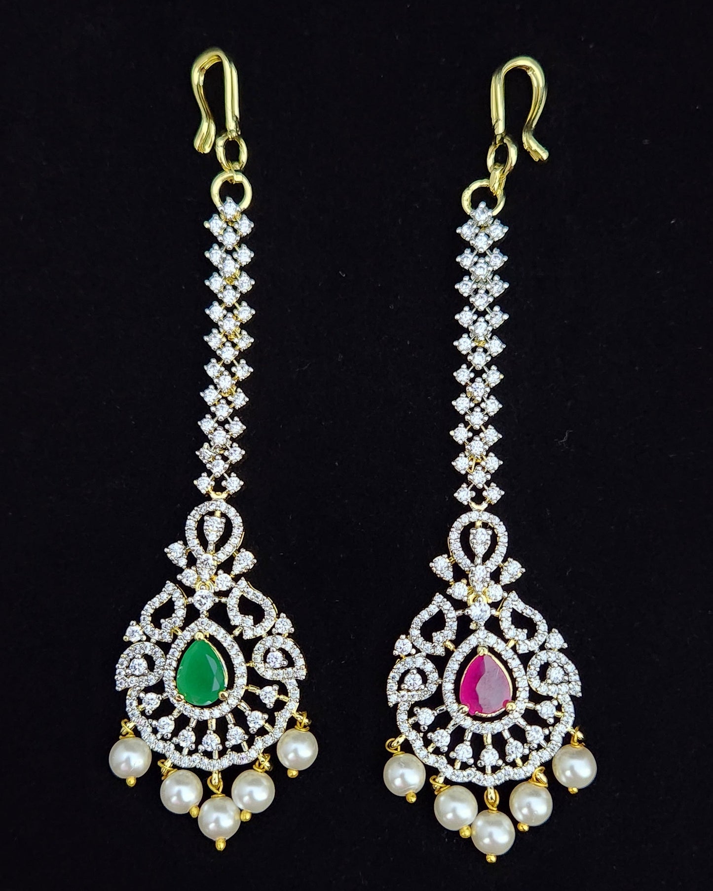 Traditional Pearl Hanging Long Chain Maang Tikka
