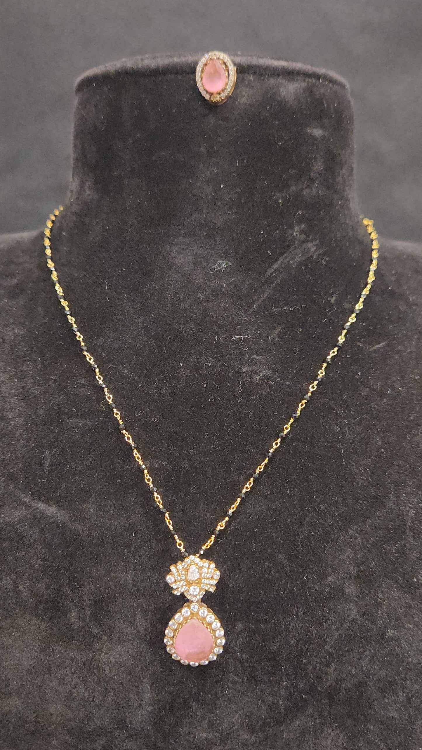 Tear Drop Moissanite Black Beads Chain & Studs