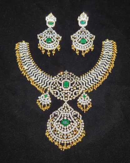 Luxurious Designer CZ Emerald Necklace Set