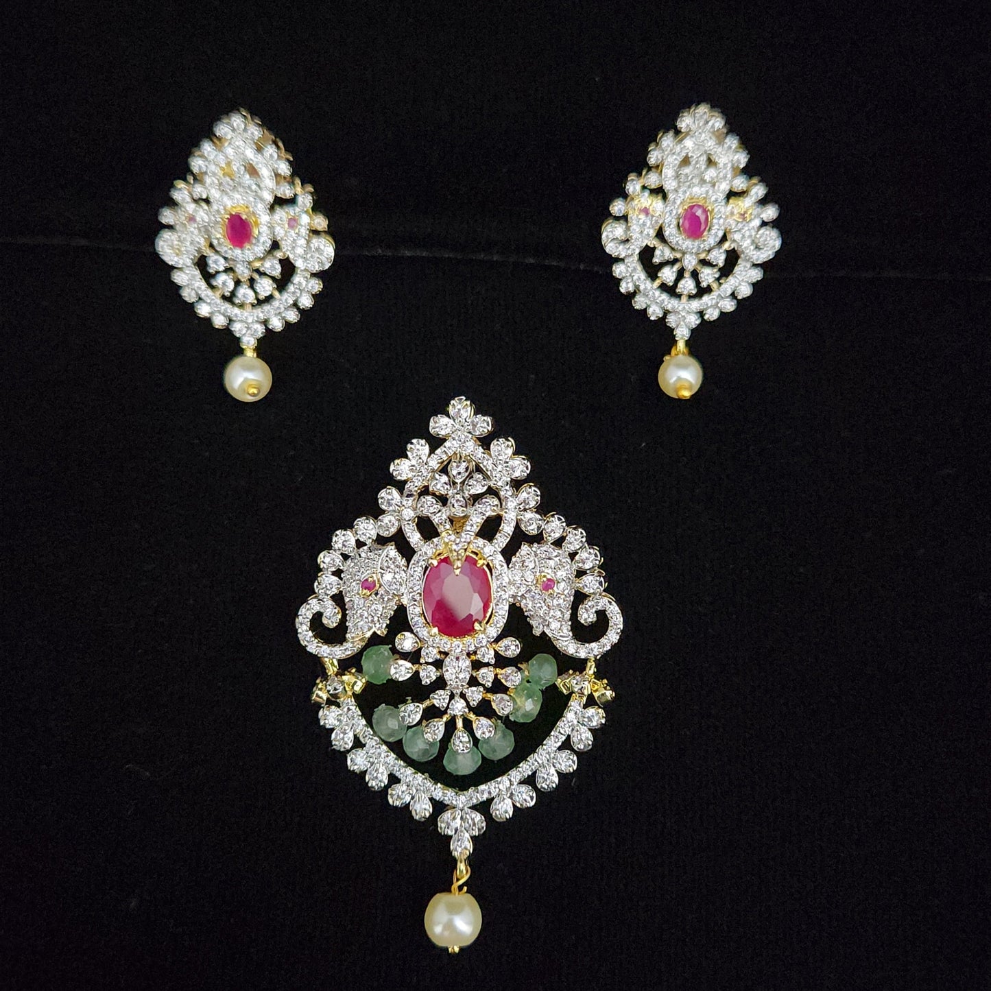 Auspicious Elephant Diamond Finish Pendant Set