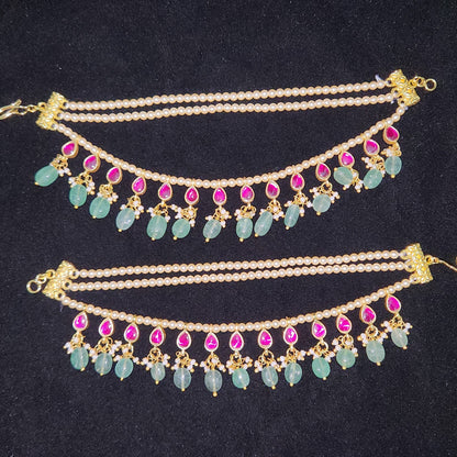 Charming Pink Kundan Strawberry Bead Ear Chains