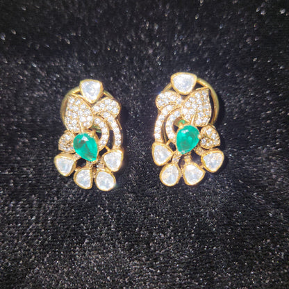 9.25 Silver Floral Emerald Studs