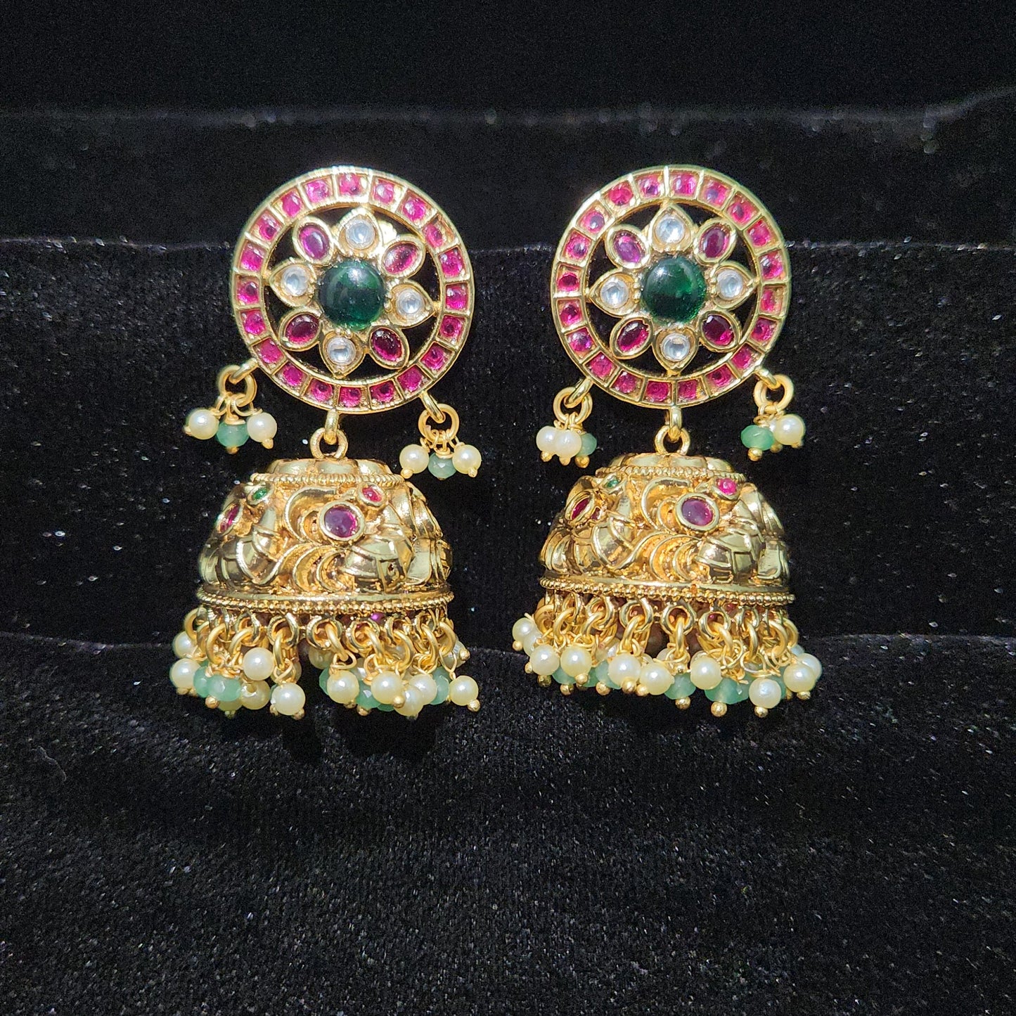 Charming Floral Pota Stone Jhumkas