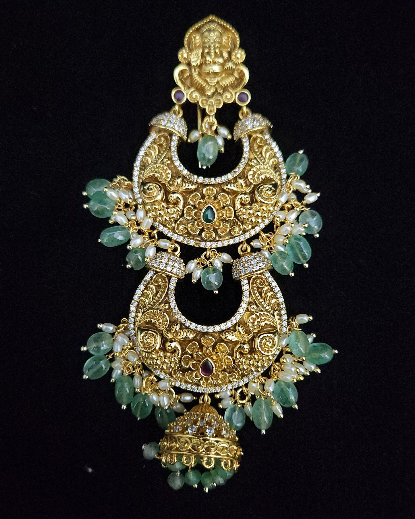 Divine Antique Ganesh Double Chandbali Hair Accesory