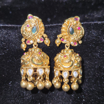 Opulent Peacock Kundan Jhumkas