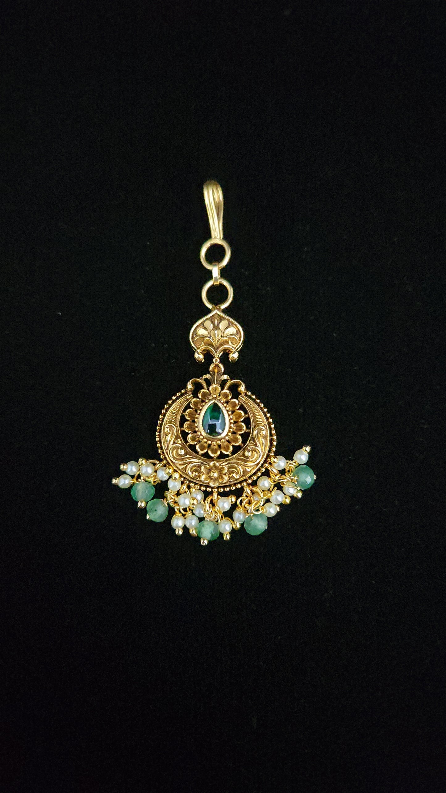 Regal Emerald Chandbali Maang Tikka