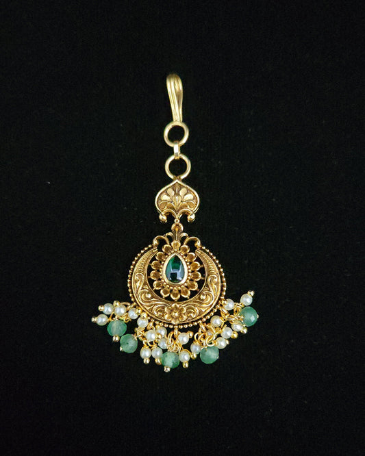 Regal Emerald Chandbali Maang Tikka