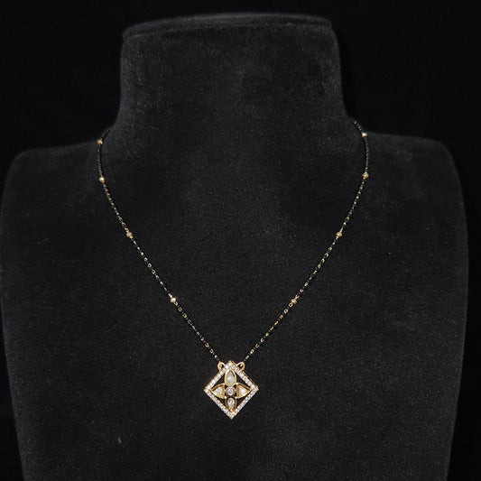 Sparkling Rhombus CZ Pendant Black Bead Chain