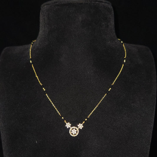 Brilliant Floral Wheel CZ Pendant Black Bead Chain