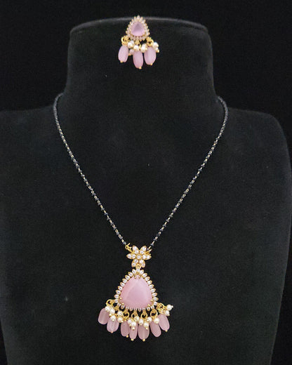 Geometric Double Eight Stone Triangle Pendant Black Bead Chain