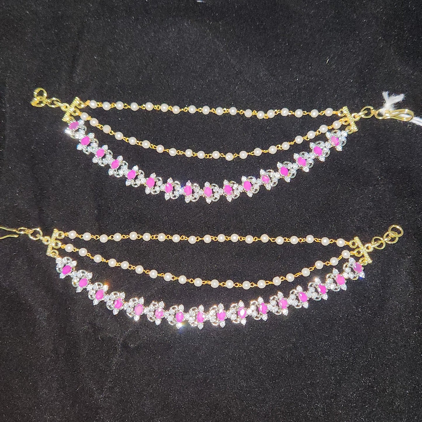 Sparkling CZ Floral Motif Ear Chain Set