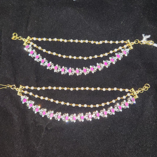 Sparkling CZ Floral Motif Ear Chain Set