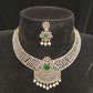Luxurious Diamond Finish Emerald Lotus Necklace Set
