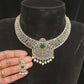 Luxurious Diamond Finish Emerald Lotus Necklace Set
