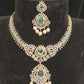 Elegant Diamond Finish Designer Emerald Necklace Set