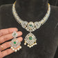 Elegant Diamond Finish Designer Emerald Necklace Set