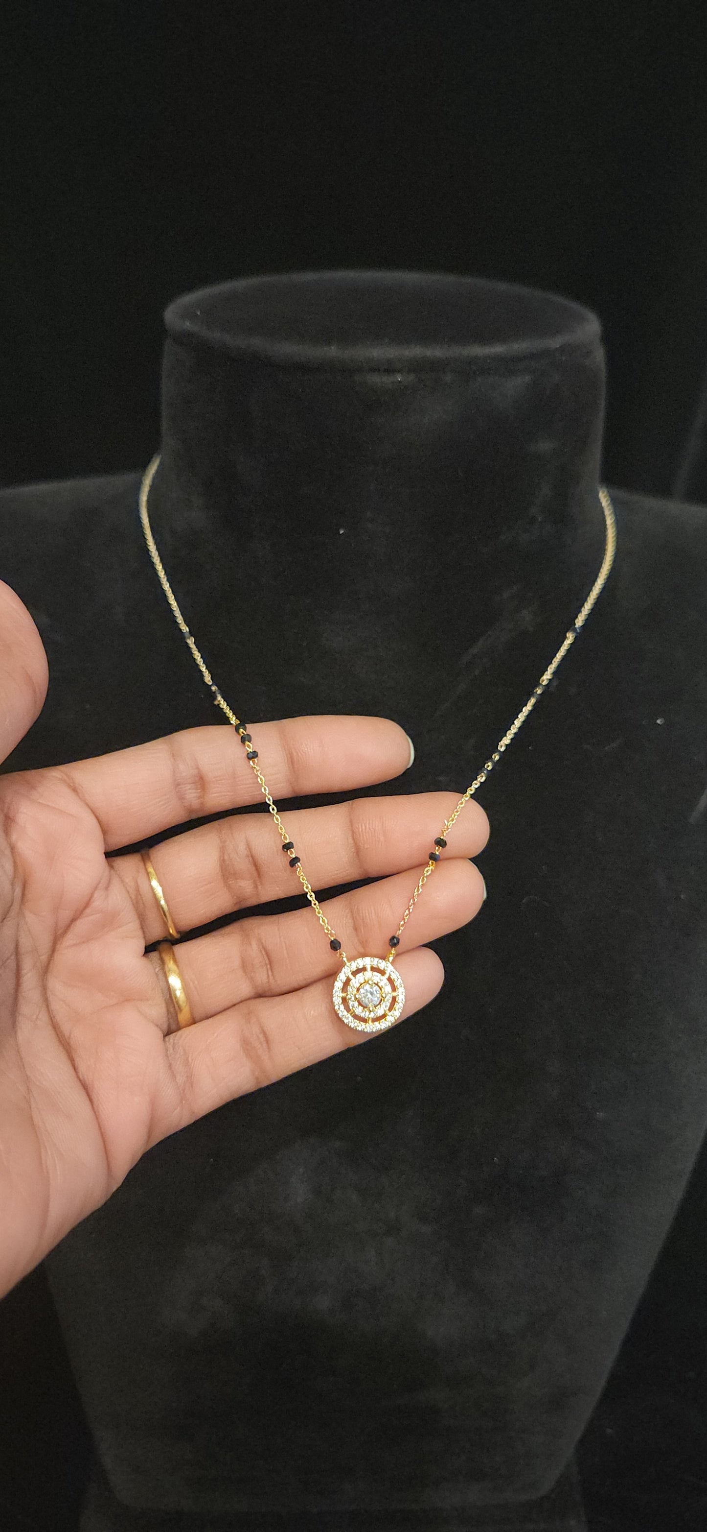 Sparkling CZ Circle Pendent Black Beads