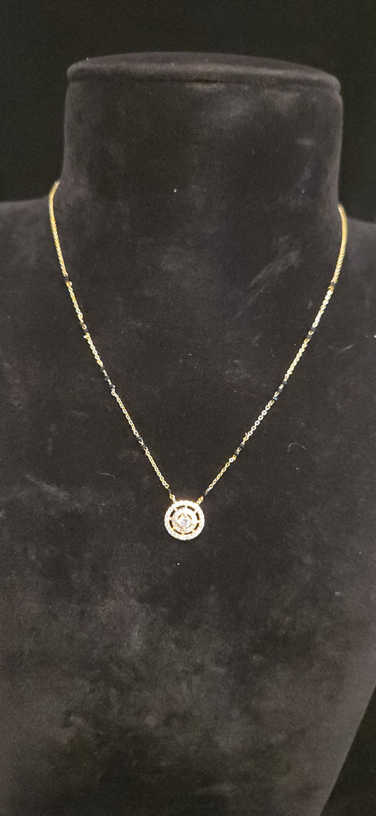 Sparkling CZ Circle Pendent Black Beads