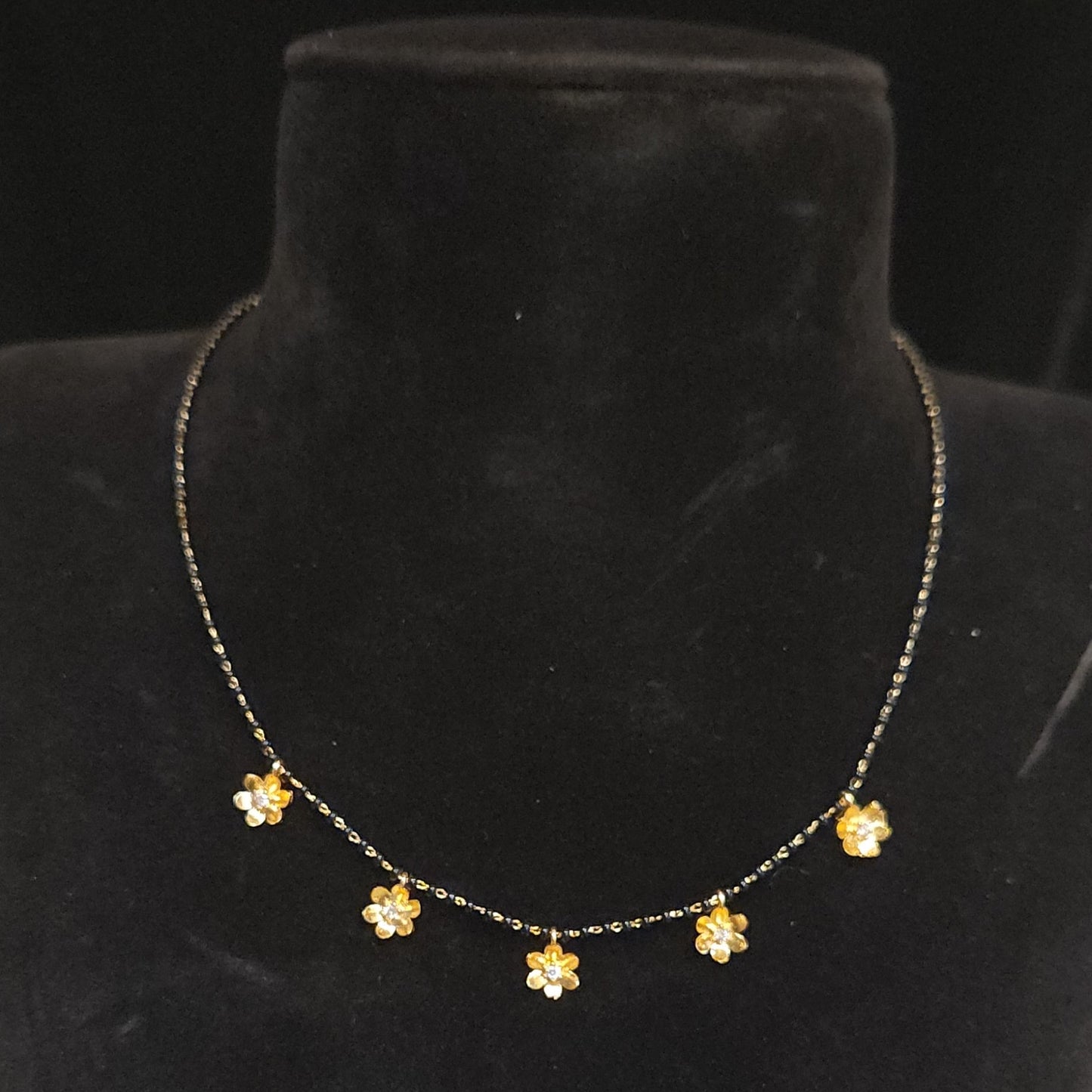 Elegant Floral Motif Black Bead Mala