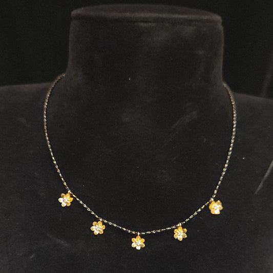 Elegant Floral Motif Black Bead Mala