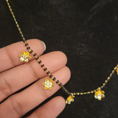 Elegant Floral Motif Black Bead Mala