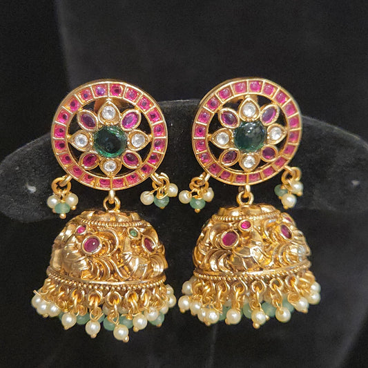Regal Floral Peacock Kundan Jhumkas