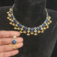 Exotic Dark Blue Floral Polki Necklace Set