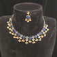 Exotic Dark Blue Floral Polki Necklace Set