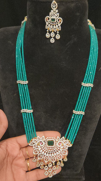 Regal Layered CZ Bead Peacock Pendant Haram Set