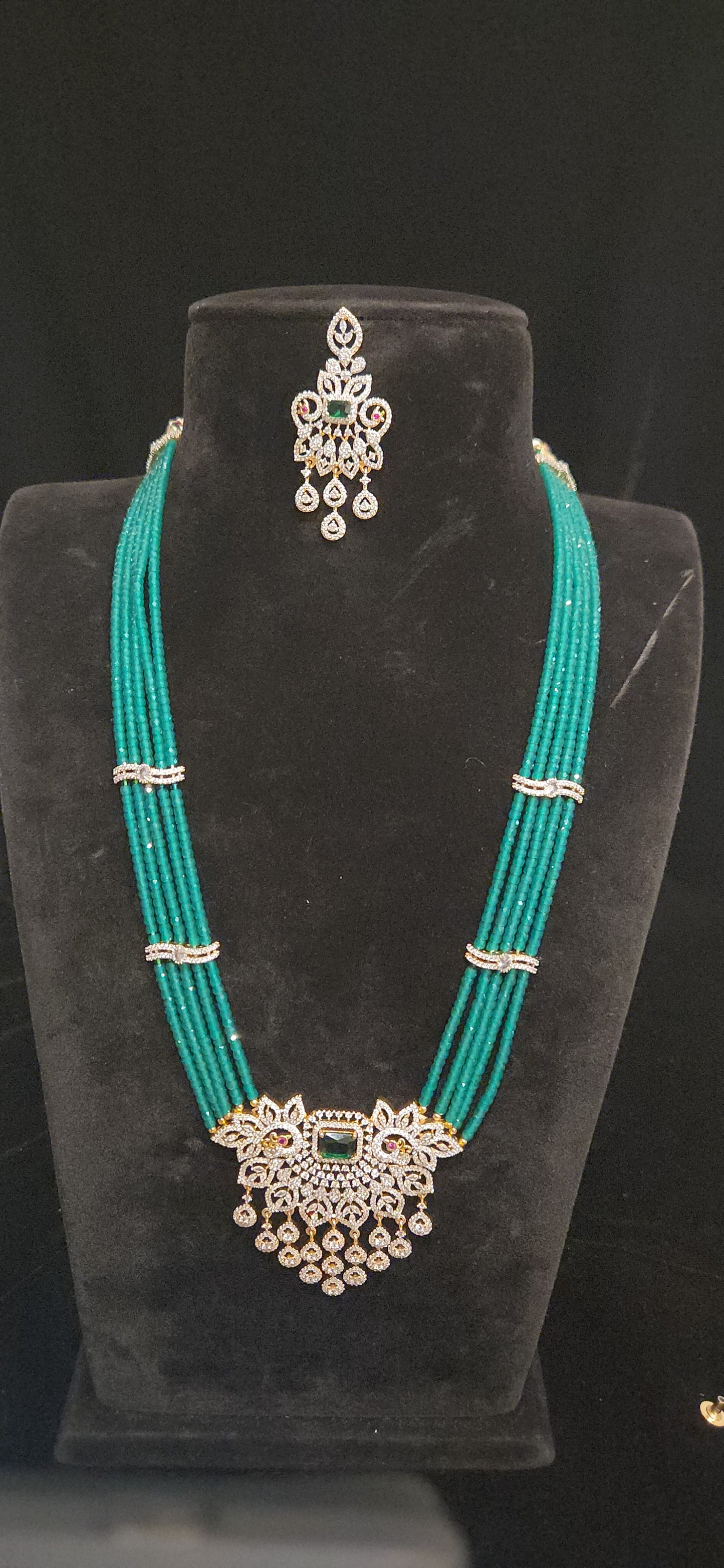 Regal Layered CZ Bead Peacock Pendant Haram Set