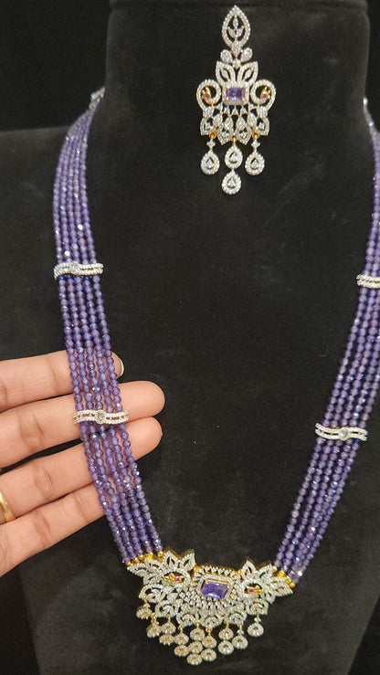 Regal Layered CZ Bead Peacock Pendant Haram Set