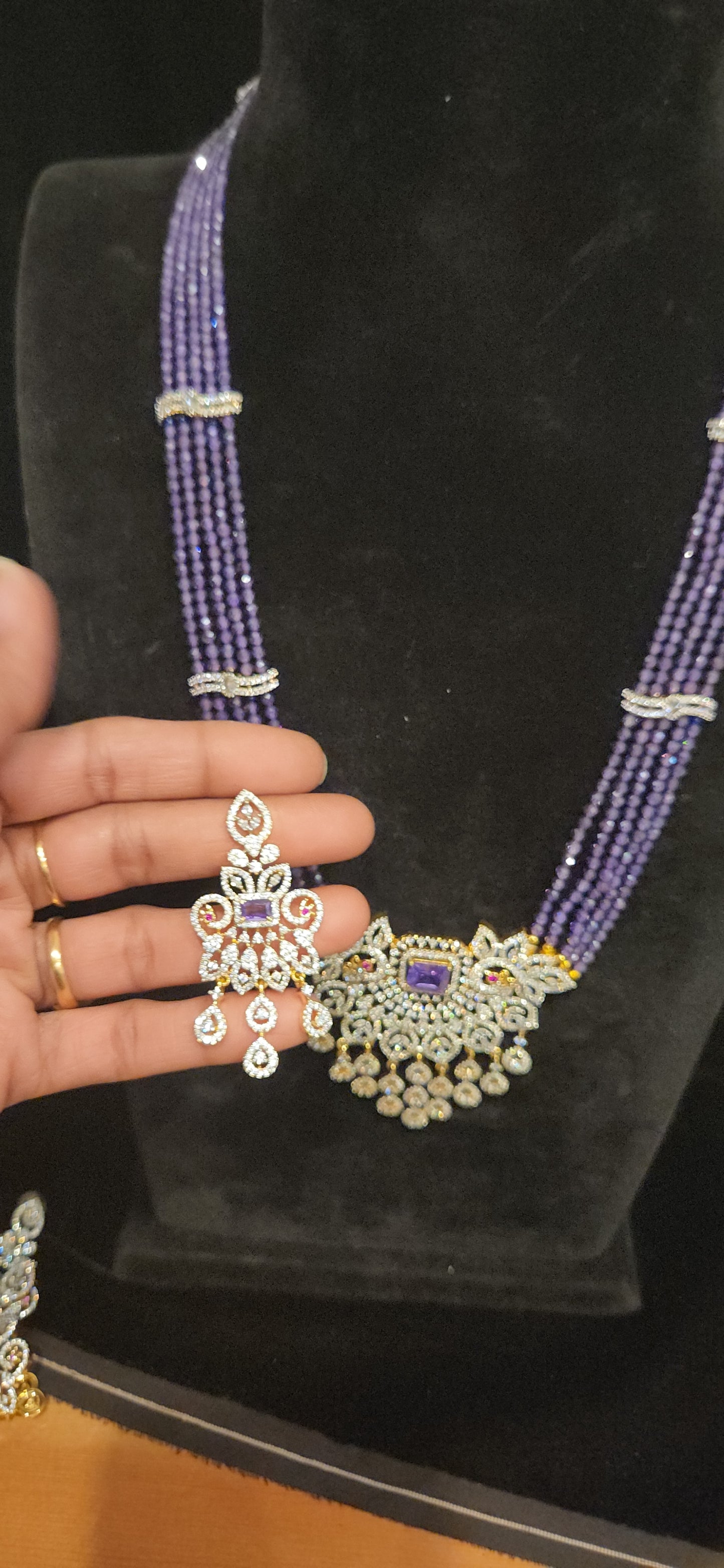 Regal Layered CZ Bead Peacock Pendant Haram Set