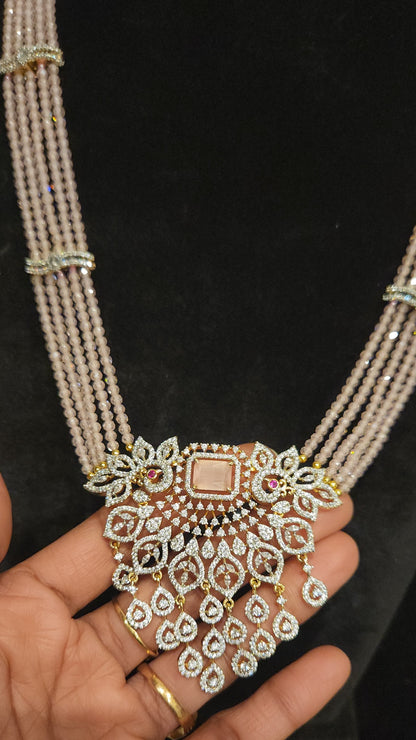 Regal Layered CZ Bead Peacock Pendant Haram Set