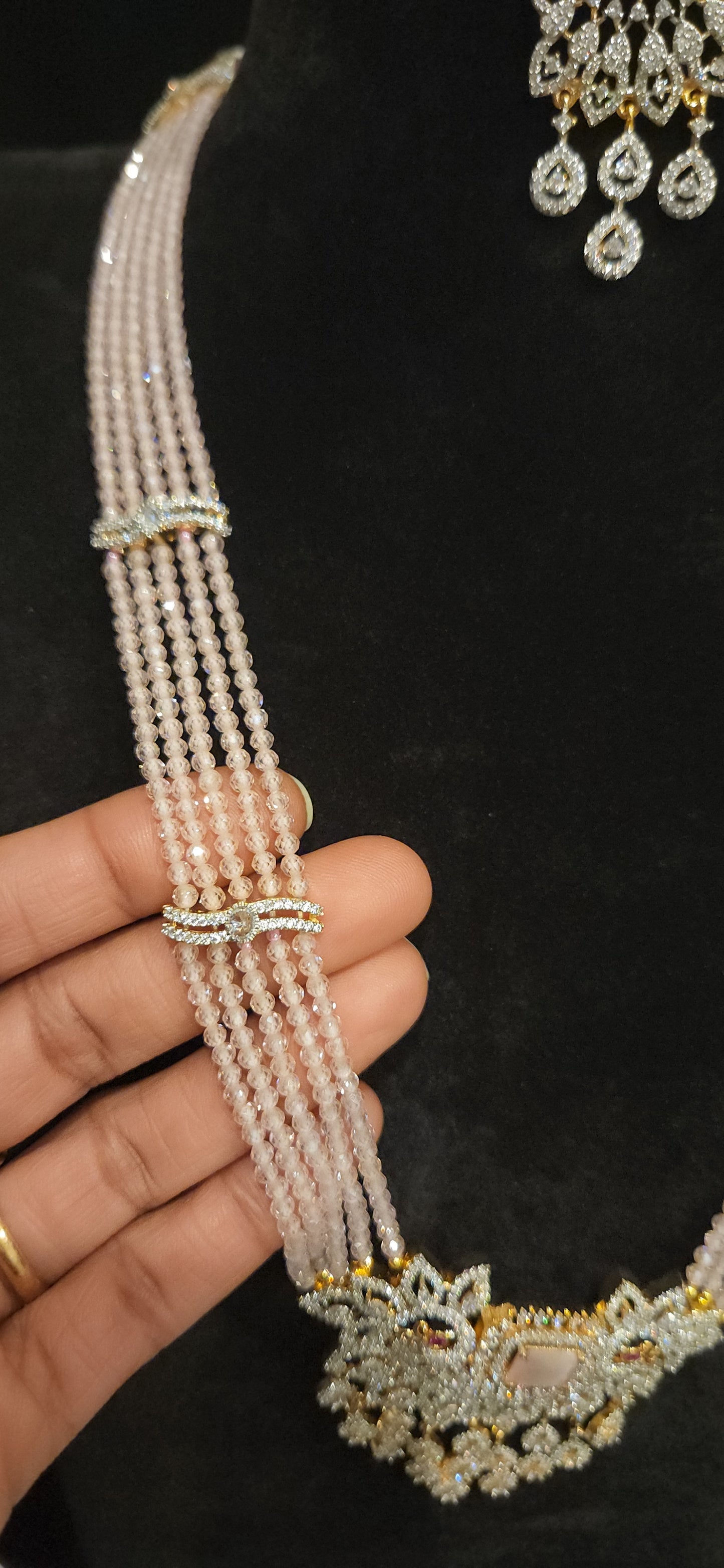 Regal Layered CZ Bead Peacock Pendant Haram Set