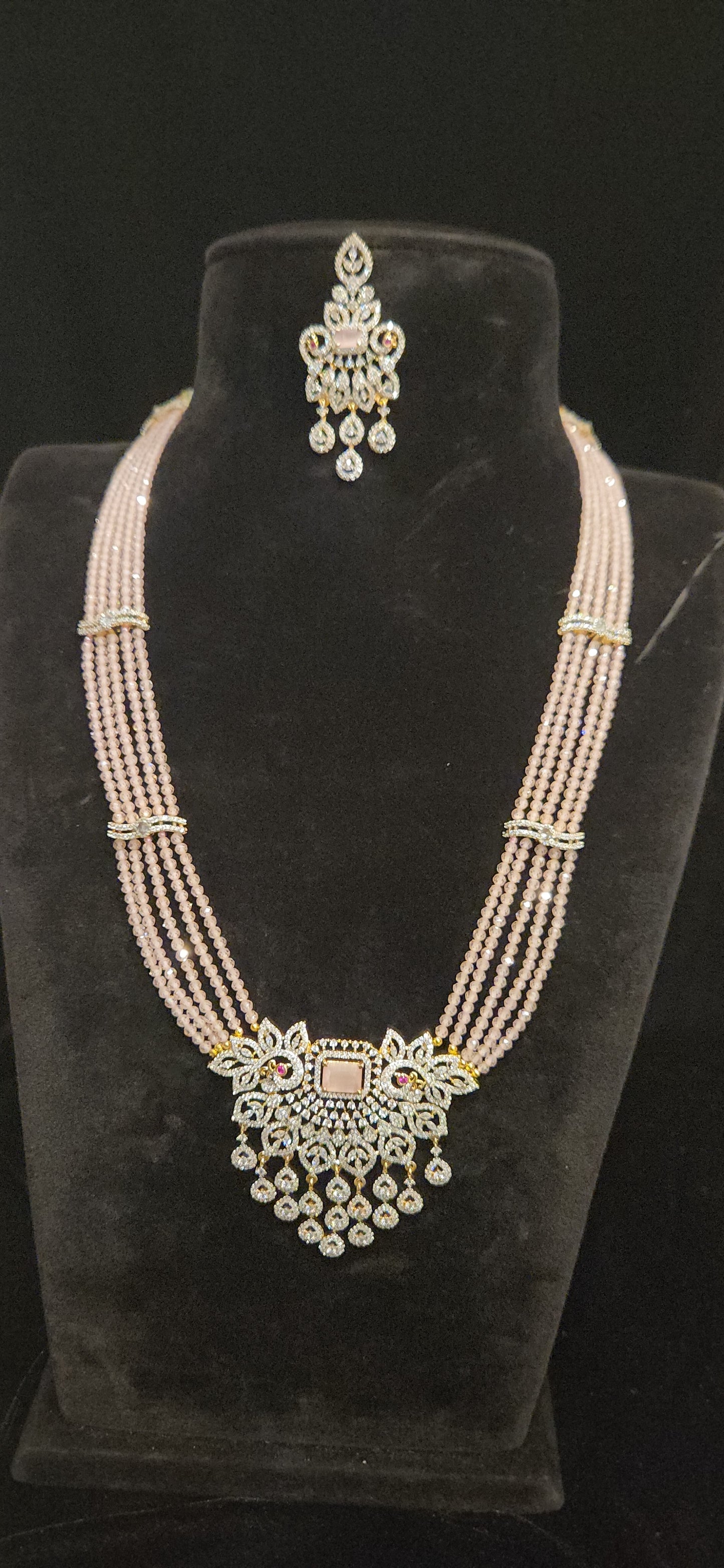 Regal Layered CZ Bead Peacock Pendant Haram Set