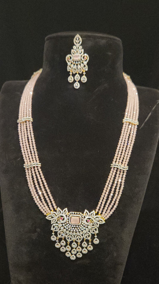 Regal Layered CZ Bead Peacock Pendant Haram Set