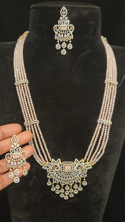 Regal Layered CZ Bead Peacock Pendant Haram Set