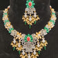 Artistic Coral, Green & Gold Bead Flower Necklace Set