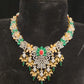 Artistic Coral, Green & Gold Bead Flower Necklace Set