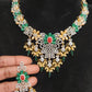 Artistic Coral, Green & Gold Bead Flower Necklace Set