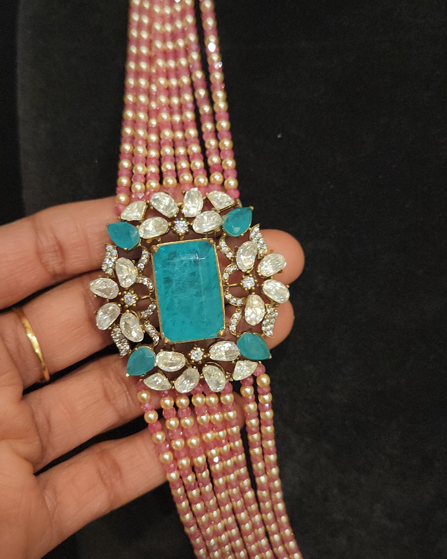 Elegant Multi-Layered CZ Bead Floral Long Mala Set