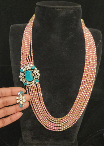Elegant Multi-Layered CZ Bead Floral Long Mala Set