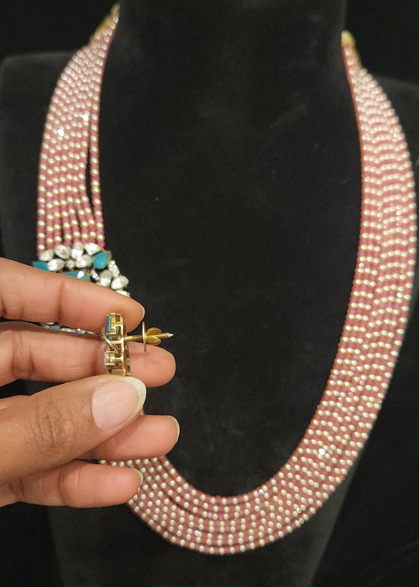 Elegant Multi-Layered CZ Bead Floral Long Mala Set