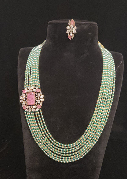 Elegant Multi-Layered CZ Bead Floral Long Mala Set